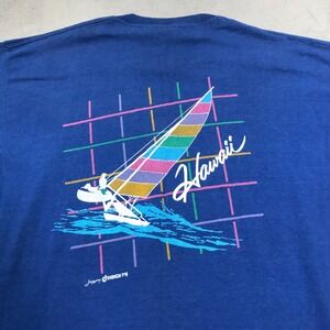 Vintage 80s Hawaii Healthknit T-Shirt Mens XL Fits 20x30 Blue Single Stitch Tee